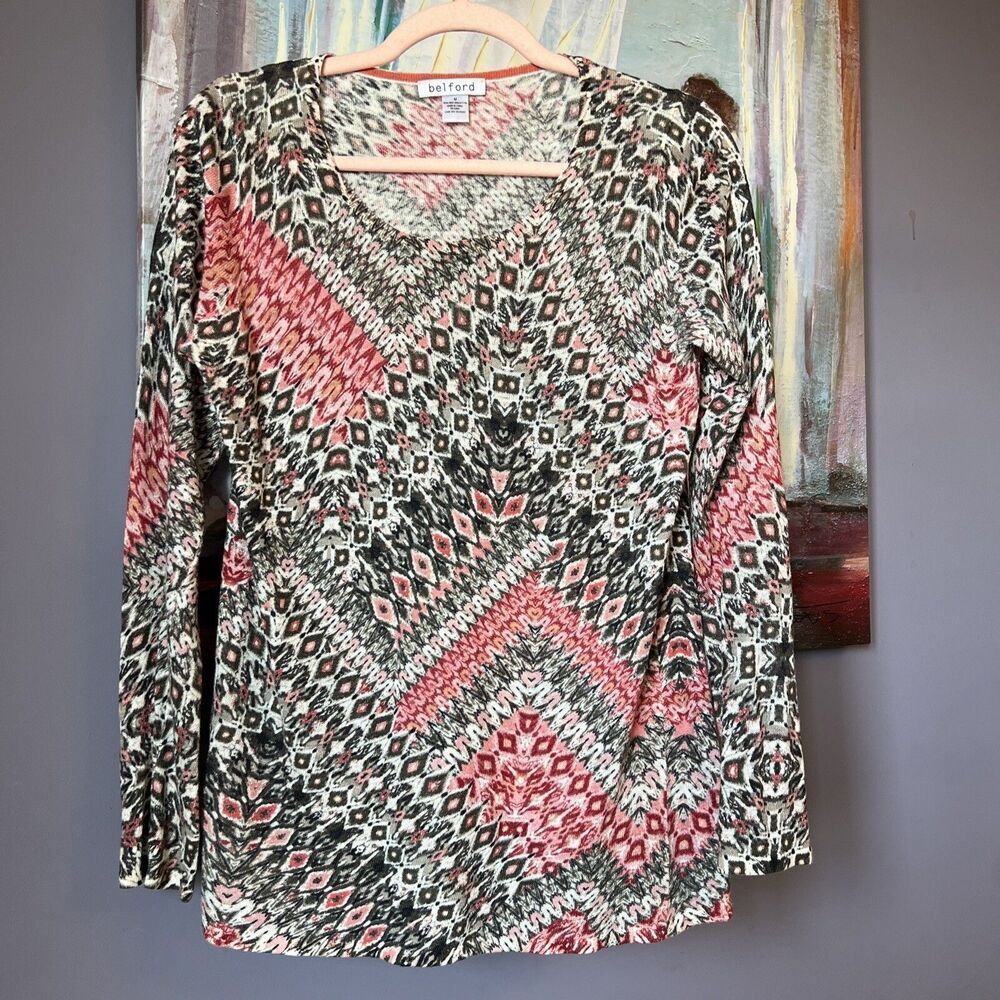 Belford Size M Sweater Pullover  Linen/Cotton Red White Black